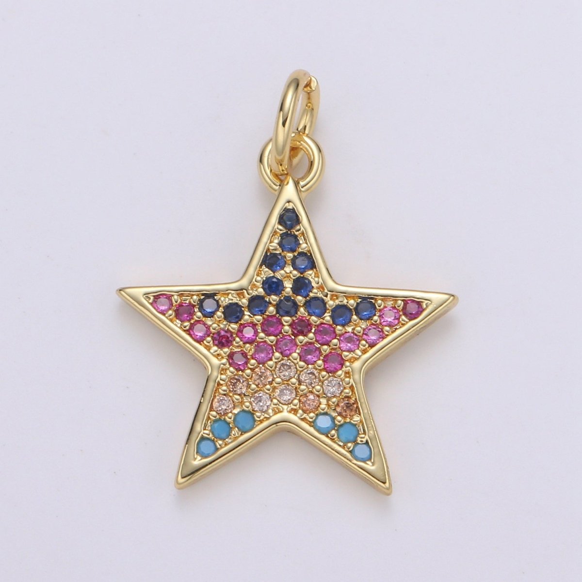 14k Gold Fill Multi Color Star Charm, Dainty Gold Star Charm, Rainbow Colorful CZ Pendant,Layered Necklace Earring Bracelet Charm E-166 - DLUXCA