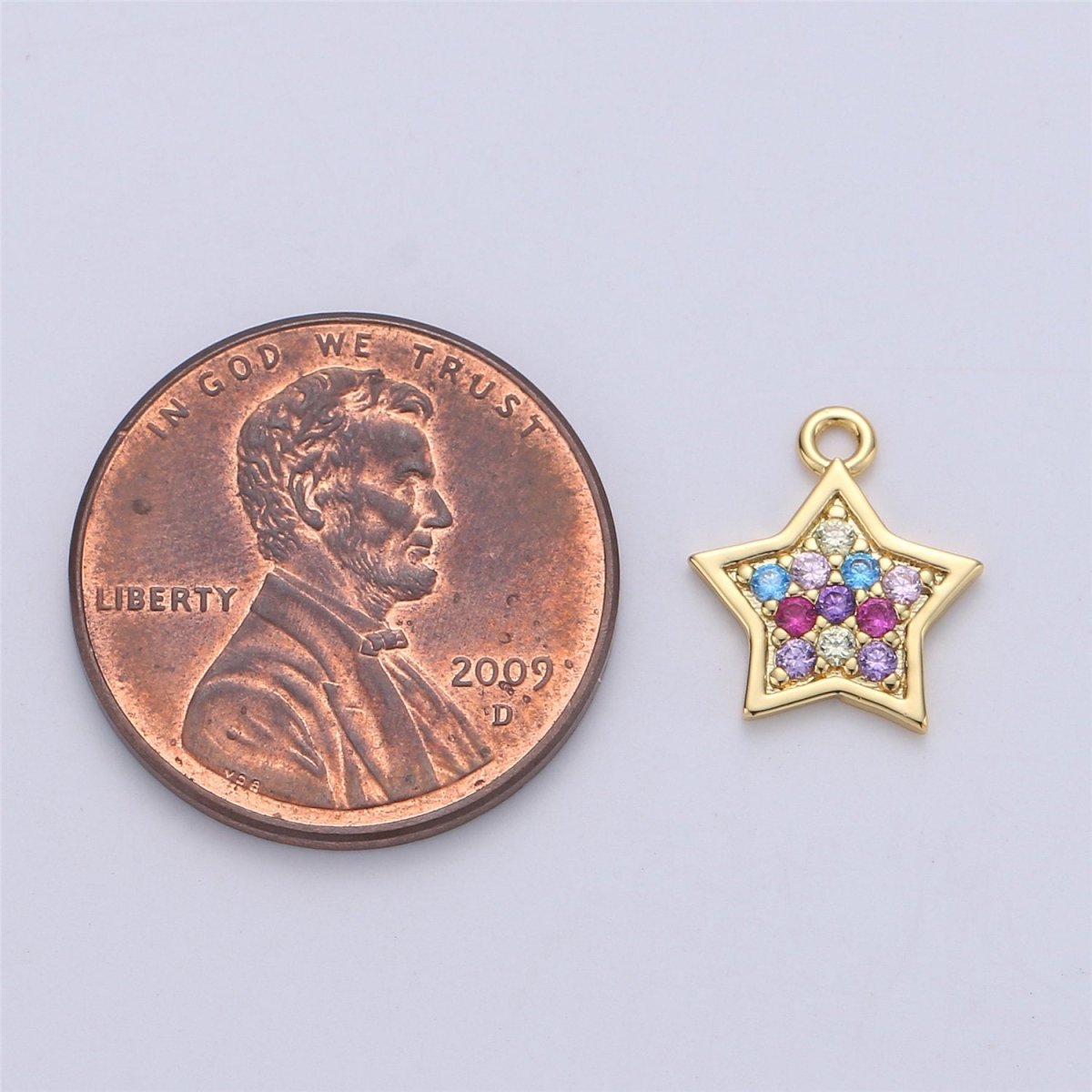 14k Gold Fill Rainbow Star Charm, Dainty Gold Star Charm, Rainbow Multi Color CZ Pendant,Layered Necklace Earring Bracelet Charm, C-840 - DLUXCA