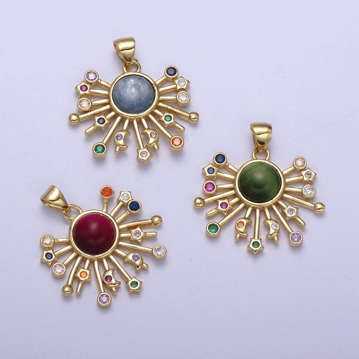 14k Gold Fill Sun Charm Color Cz Sunburst pendant sunbeam charm sunshine solar boho bohemian jewelry H-111 - H-113 - DLUXCA