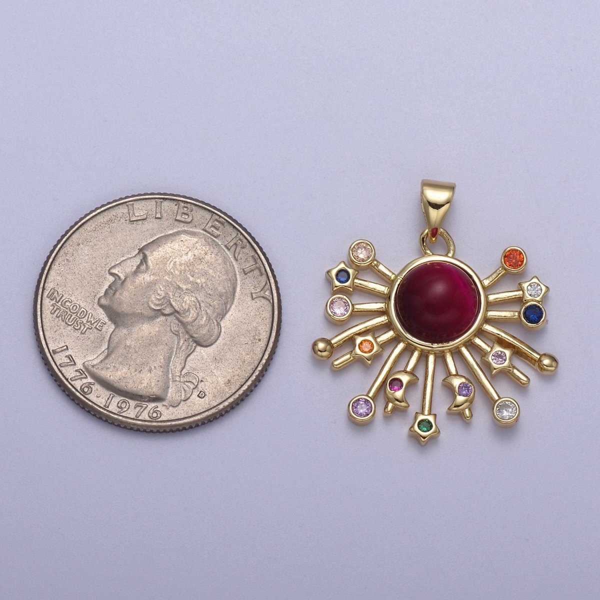 14k Gold Fill Sun Charm Color Cz Sunburst pendant sunbeam charm sunshine solar boho bohemian jewelry H-111 - H-113 - DLUXCA