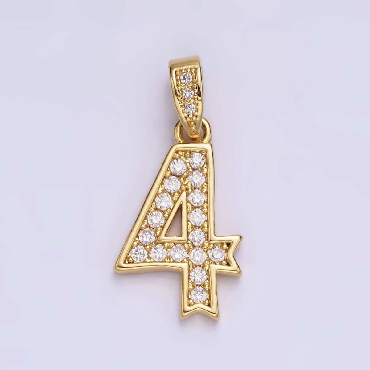 14K Gold Filled 0-9 Edged Number Clear Micro Paved CZ Pendant | N1223 - N1232 - DLUXCA