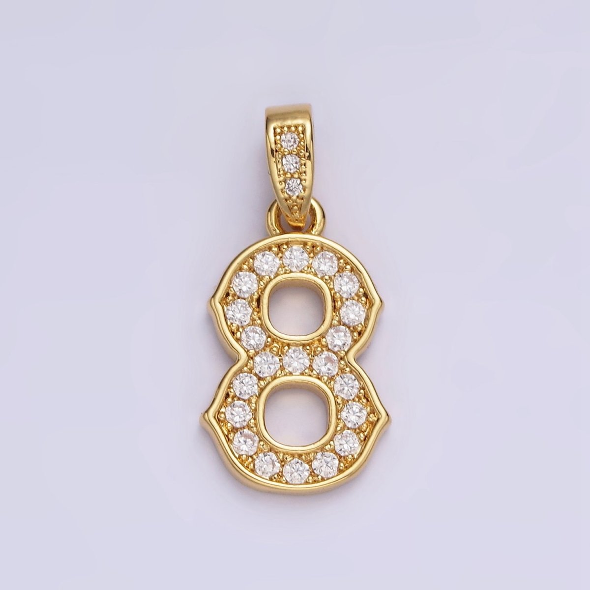 14K Gold Filled 0-9 Edged Number Clear Micro Paved CZ Pendant | N1223 - N1232 - DLUXCA