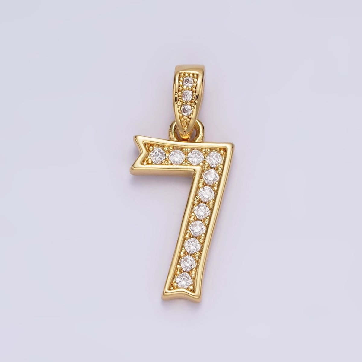 14K Gold Filled 0-9 Edged Number Clear Micro Paved CZ Pendant | N1223 - N1232 - DLUXCA
