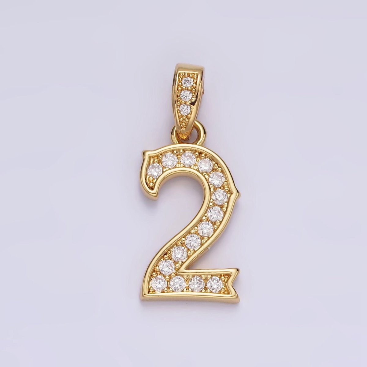 14K Gold Filled 0-9 Edged Number Clear Micro Paved CZ Pendant | N1223 - N1232 - DLUXCA