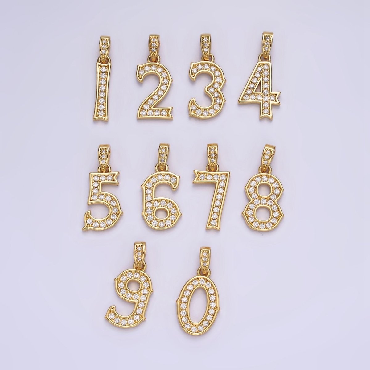 14K Gold Filled 0-9 Edged Number Clear Micro Paved CZ Pendant | N1223 - N1232 - DLUXCA