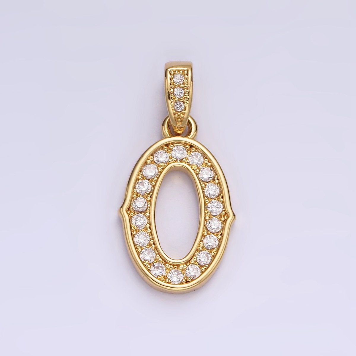 14K Gold Filled 0-9 Edged Number Clear Micro Paved CZ Pendant | N1223 - N1232 - DLUXCA