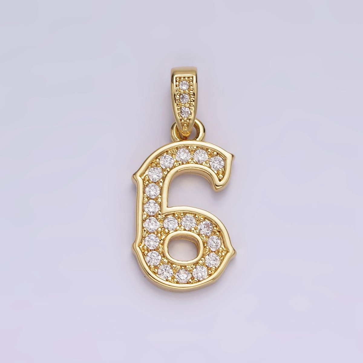 14K Gold Filled 0-9 Edged Number Clear Micro Paved CZ Pendant | N1223 - N1232 - DLUXCA