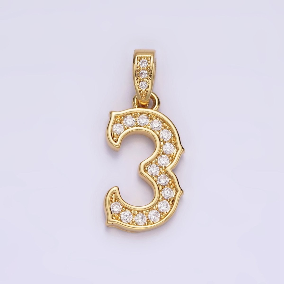 14K Gold Filled 0-9 Edged Number Clear Micro Paved CZ Pendant | N1223 - N1232 - DLUXCA