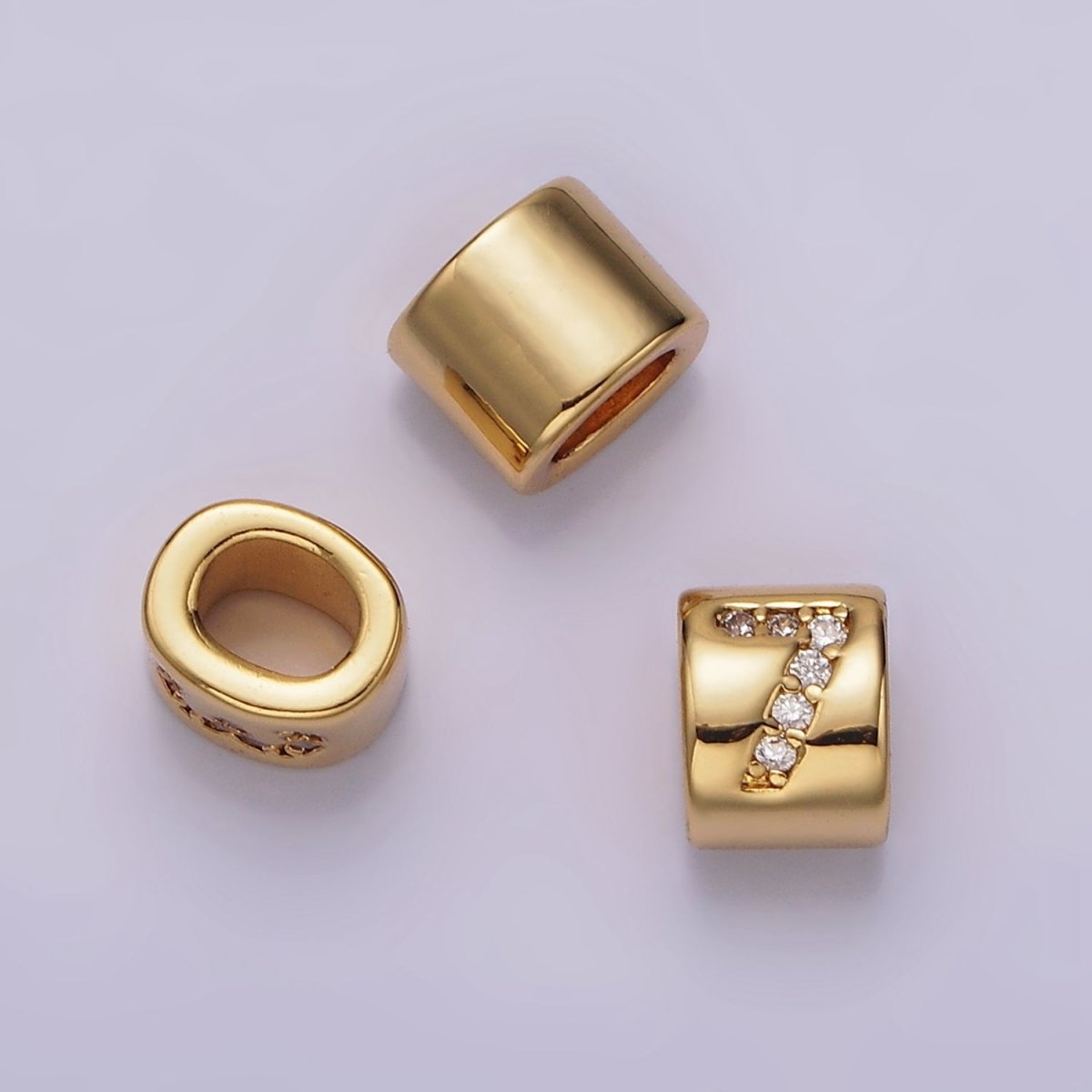 14K Gold Filled 0-9 Number Clear Micro Paved CZ Slider Bead Spacer | B-802 - B-811 - DLUXCA