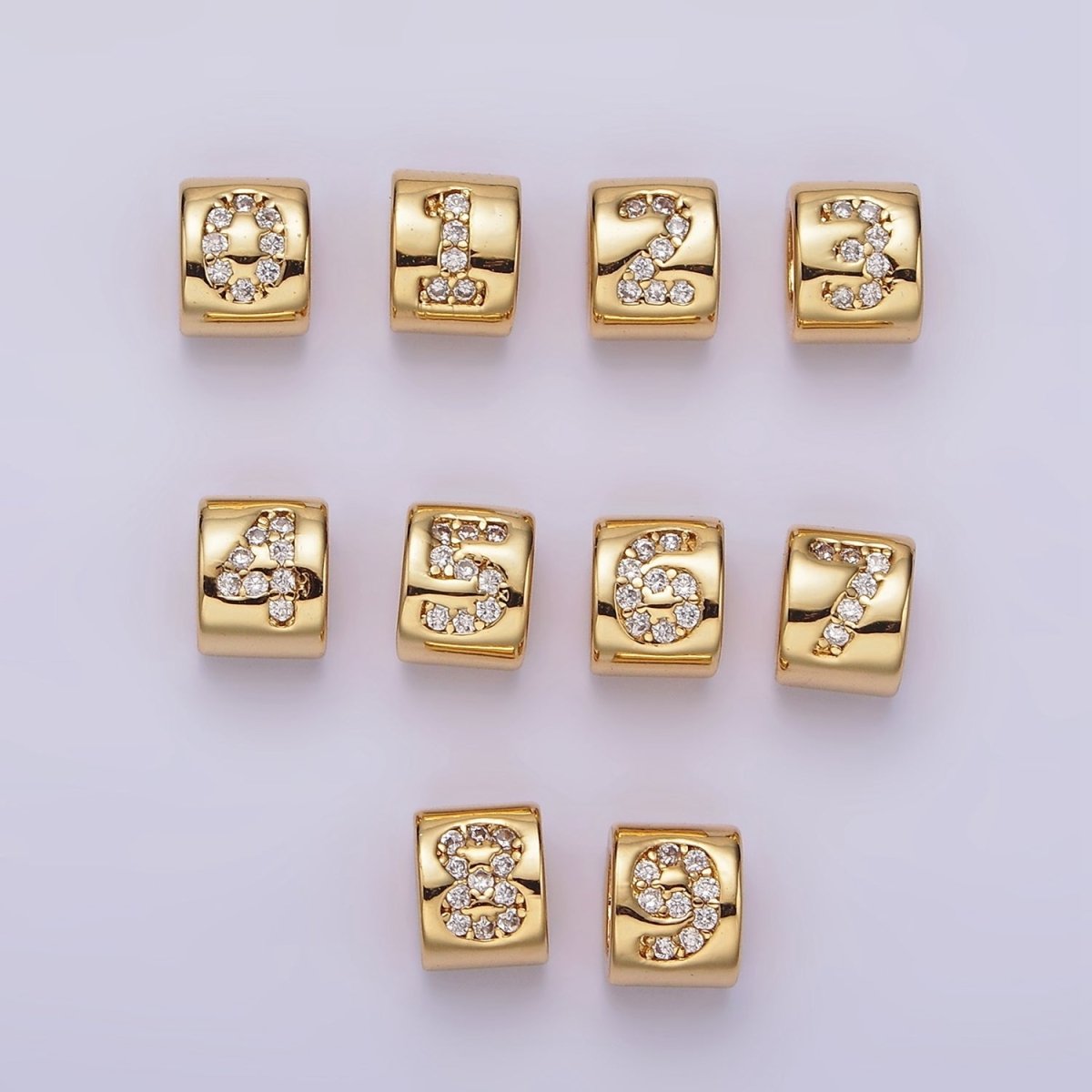14K Gold Filled 0-9 Number Clear Micro Paved CZ Slider Bead Spacer | B-802 - B-811 - DLUXCA