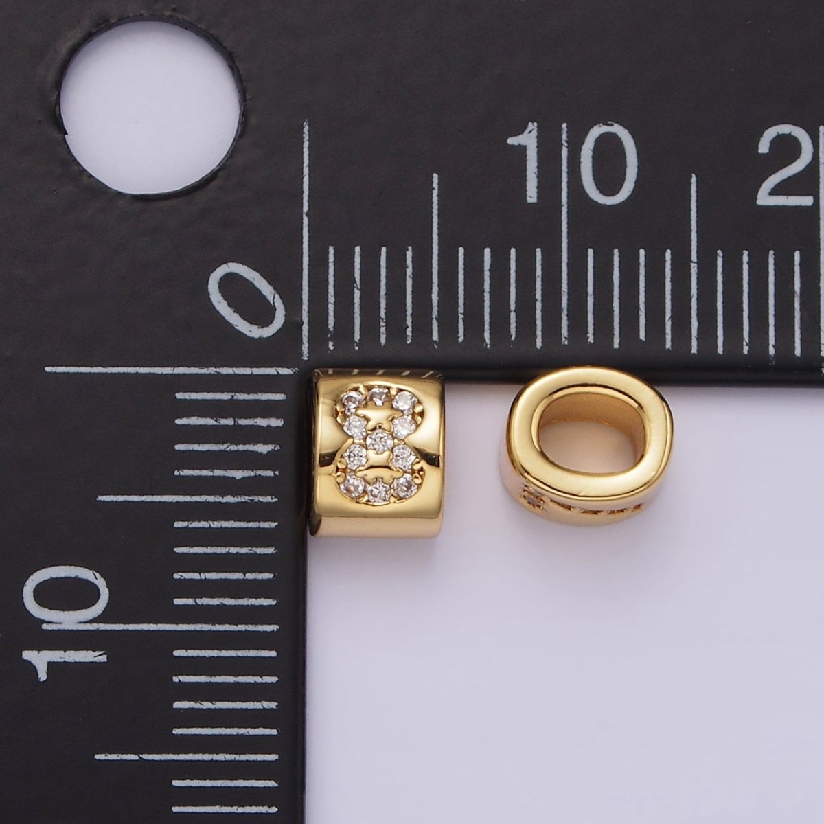 14K Gold Filled 0-9 Number Clear Micro Paved CZ Slider Bead Spacer | B-802 - B-811 - DLUXCA
