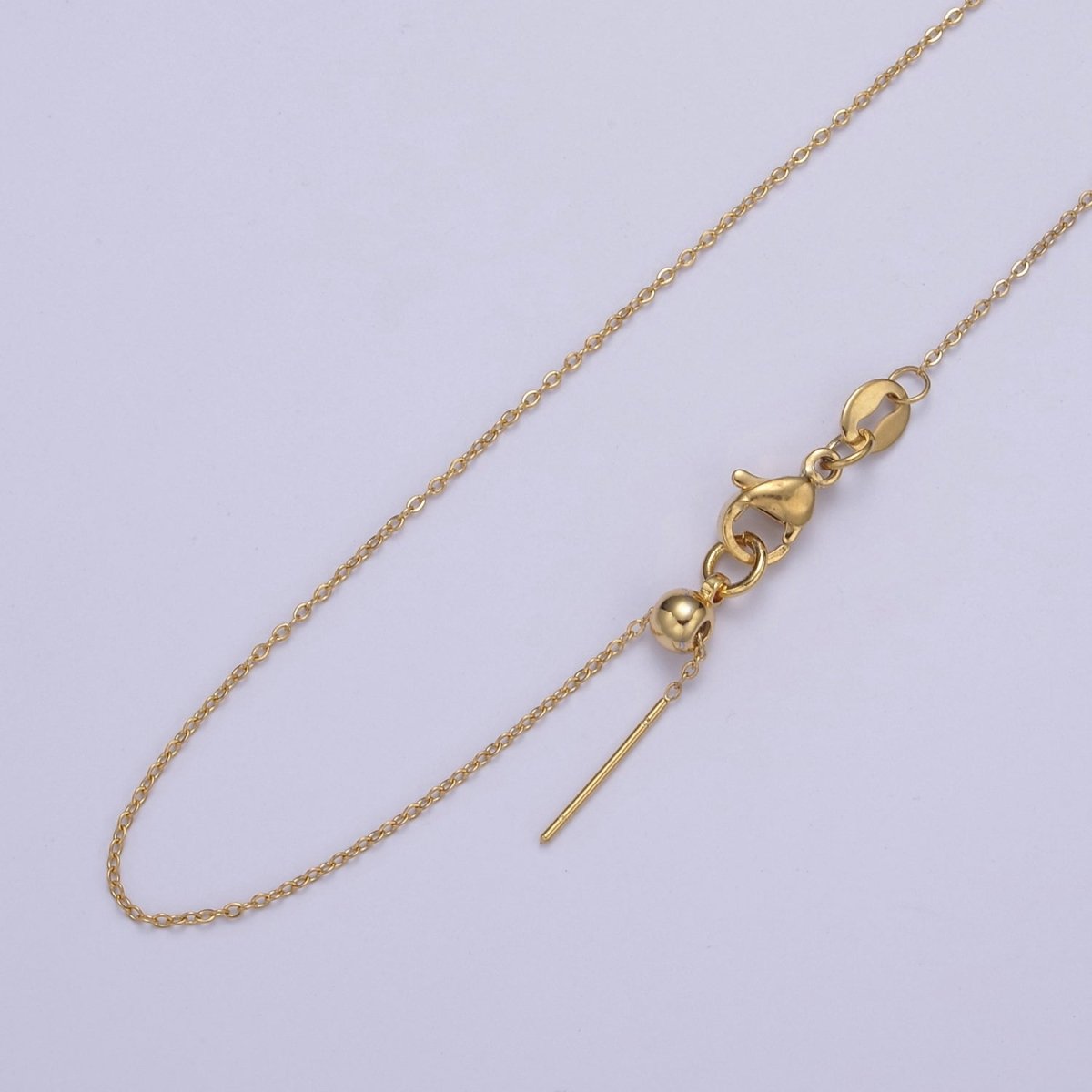 14K Gold Filled 0.6mm Dainty Cable Chain 18 Inch Layering Cable Slider Necklace in Silver & Gold | WA-728 WA-735 Clearance Pricing - DLUXCA