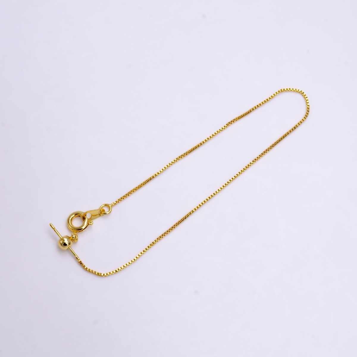 14K Gold Filled 0.8mm Dainty Box Chain 7.5 Inch Slider Bracelet Adjustable bracelet | Z-907 - DLUXCA