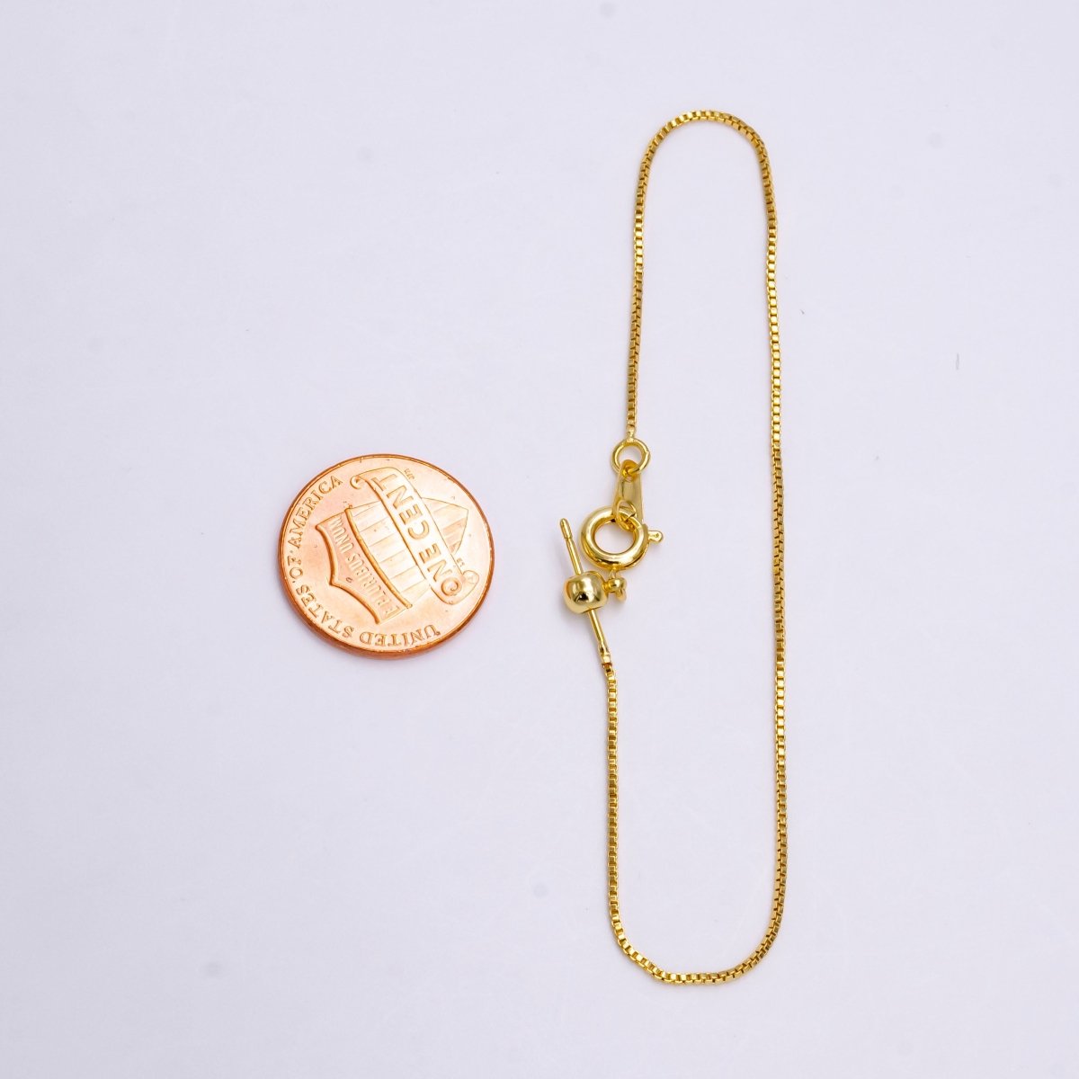 14K Gold Filled 0.8mm Dainty Box Chain 7.5 Inch Slider Bracelet Adjustable bracelet | Z-907 - DLUXCA