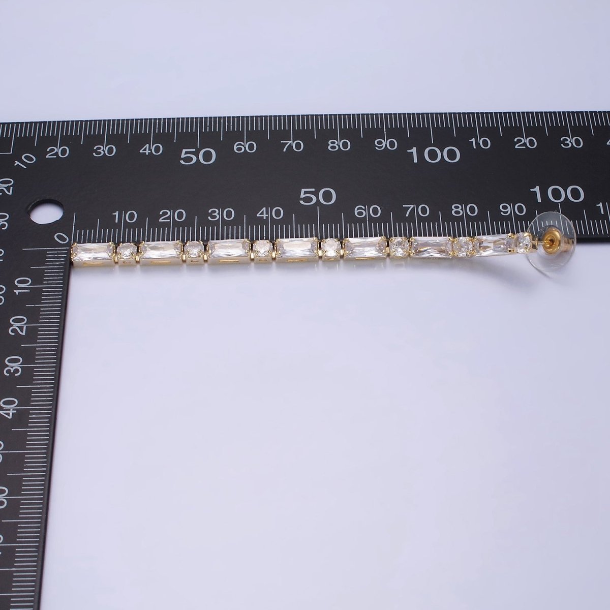 14K Gold Filled 100mm Baguette Round CZ Drop Stud Earrings in Gold & Silver | AE501 AE502 - DLUXCA