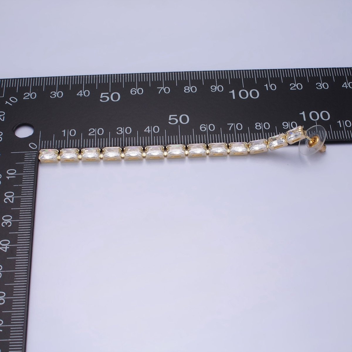 14K Gold Filled 100mm Clear Baguette CZ Drop Stud Earrings in Gold & Silver | AE497 AE498 - DLUXCA