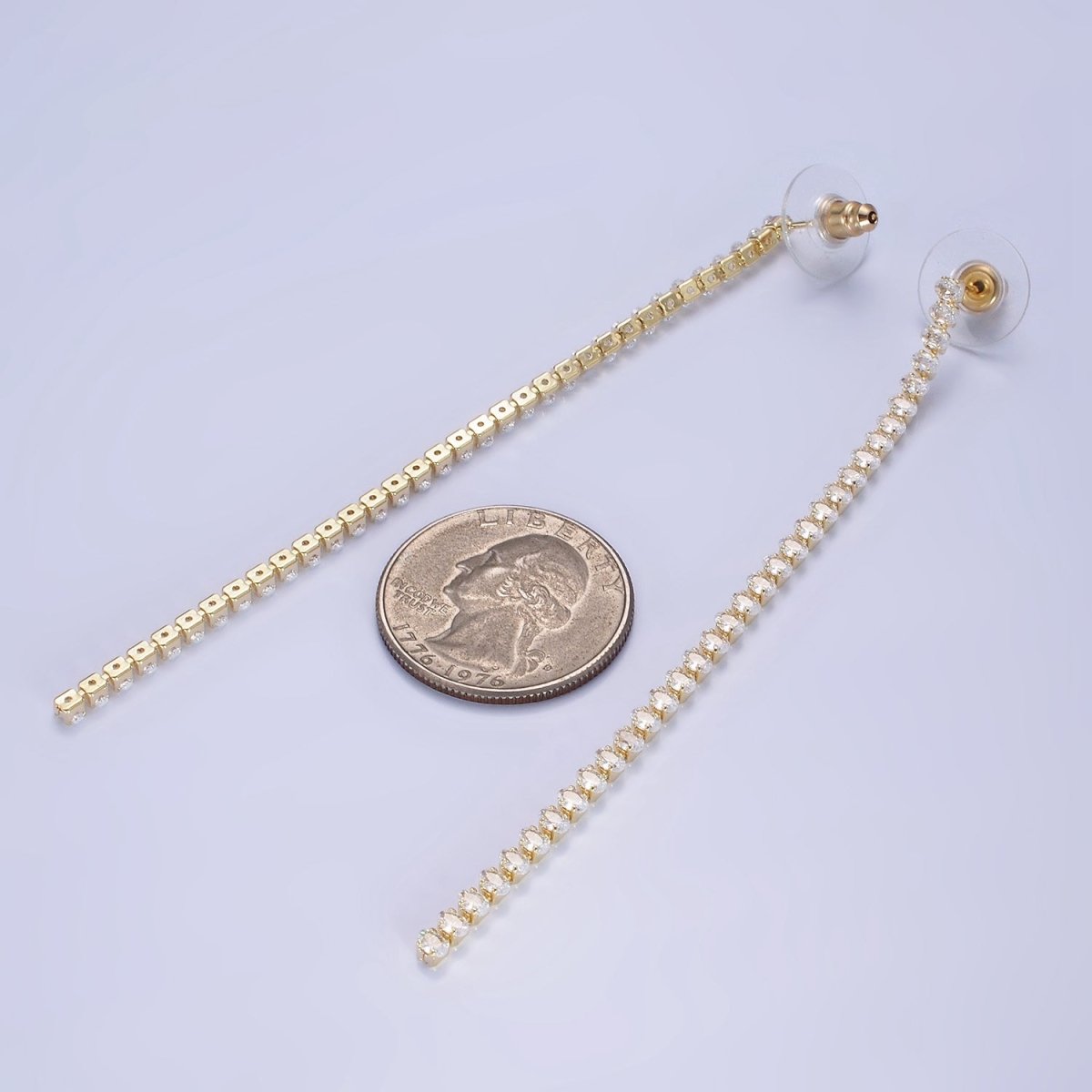 14K Gold Filled 100mm Oval Clear CZ Drop Stud Earrings in Gold & Silver | AE507 AE508 - DLUXCA