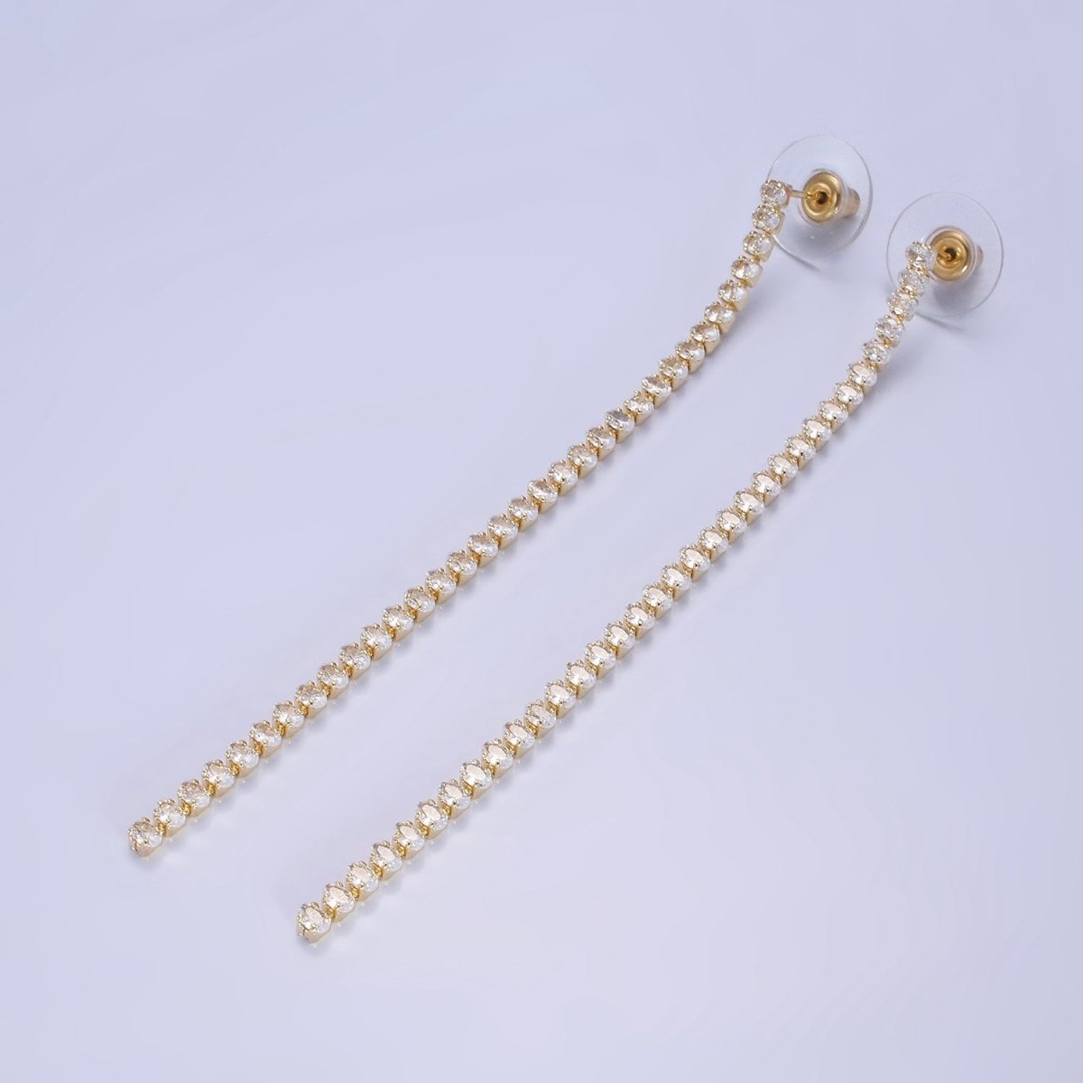 14K Gold Filled 100mm Oval Clear CZ Drop Stud Earrings in Gold & Silver | AE507 AE508 - DLUXCA