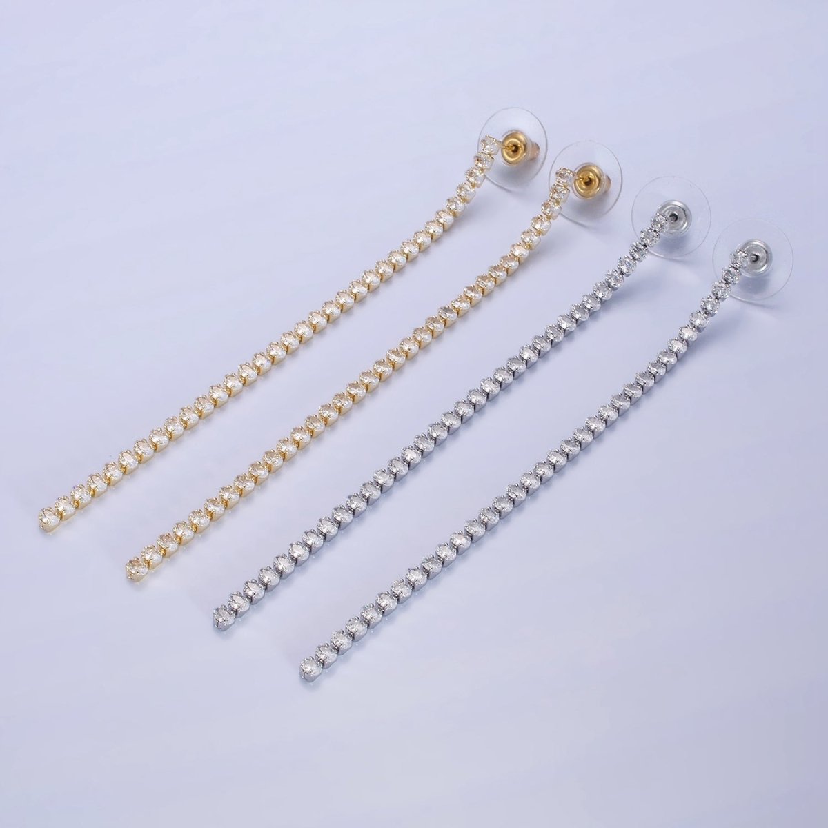 14K Gold Filled 100mm Oval Clear CZ Drop Stud Earrings in Gold & Silver | AE507 AE508 - DLUXCA