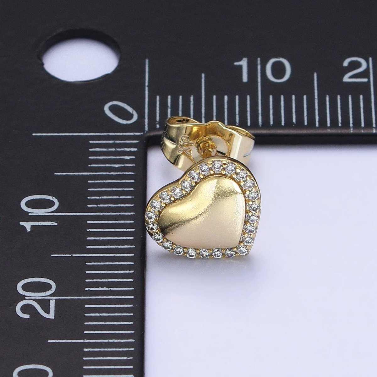 14K Gold Filled 10.5mm Golden Heart Micro Paved CZ Stud Earrings | AD1446 - DLUXCA