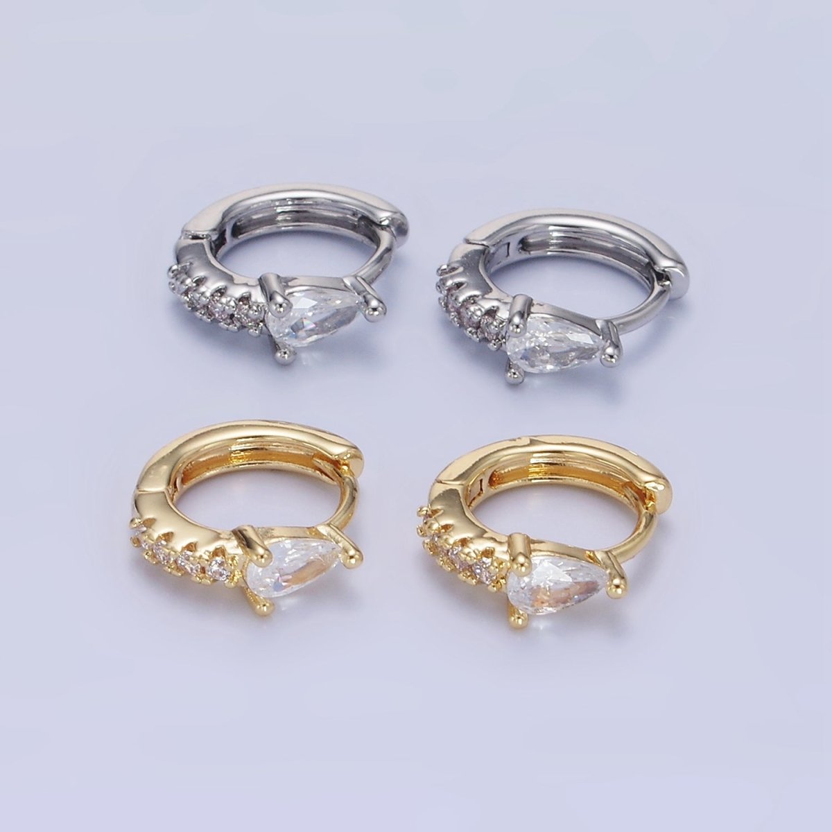 14K Gold Filled 10.5mm Teardrop Micro Paved CZ Cartilage Huggie Earrings in Gold & Silver | P476 P477 - DLUXCA