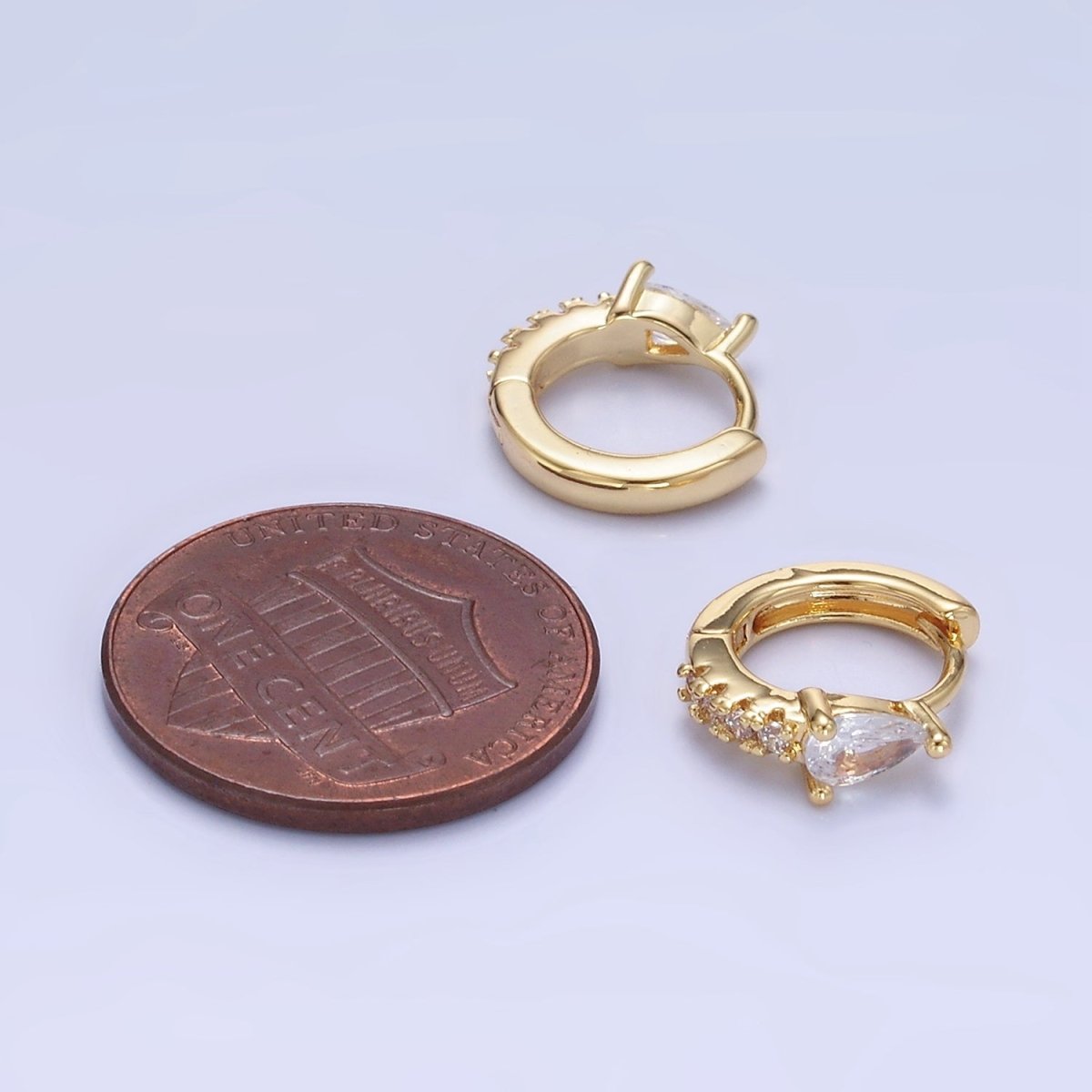 14K Gold Filled 10.5mm Teardrop Micro Paved CZ Cartilage Huggie Earrings in Gold & Silver | P476 P477 - DLUXCA