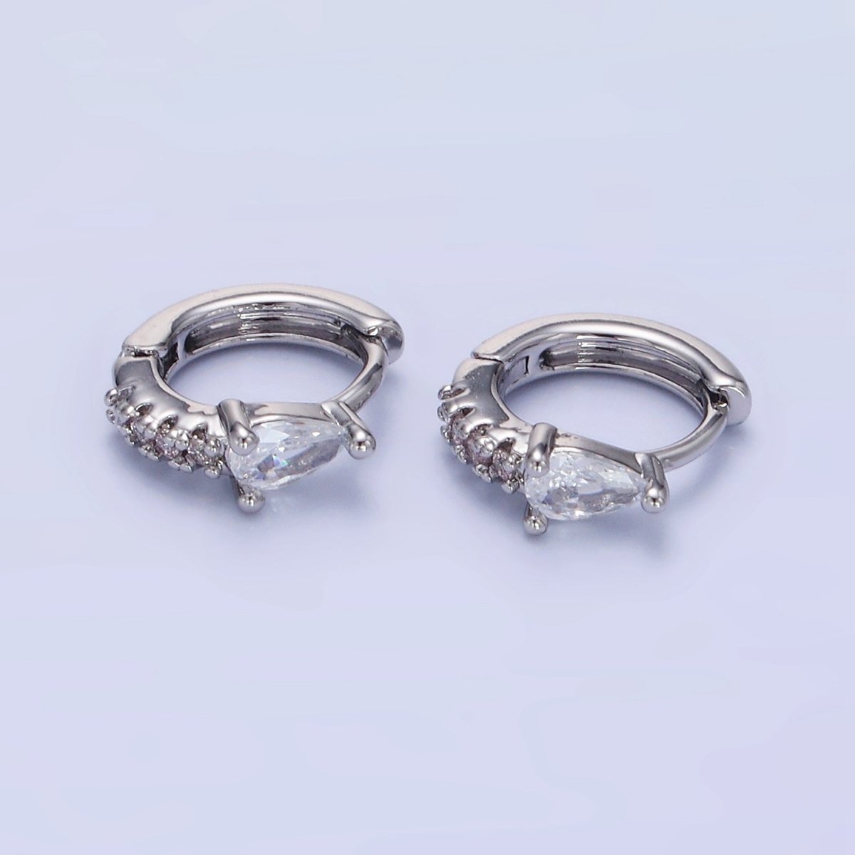 14K Gold Filled 10.5mm Teardrop Micro Paved CZ Cartilage Huggie Earrings in Gold & Silver | P476 P477 - DLUXCA