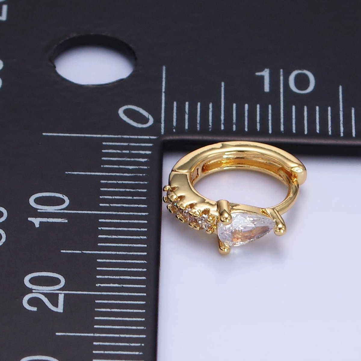 14K Gold Filled 10.5mm Teardrop Micro Paved CZ Cartilage Huggie Earrings in Gold & Silver | P476 P477 - DLUXCA