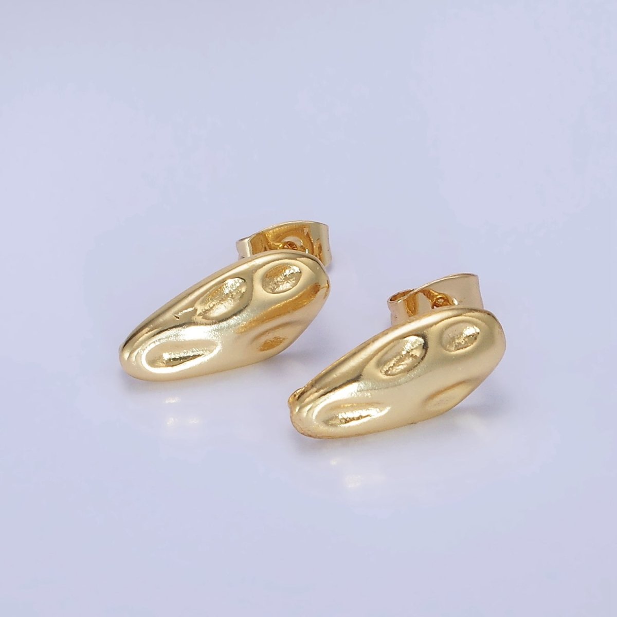 14K Gold Filled 10m Hammered Oval Stud Earrings Findings in Gold & Silver | Z740 Z741 - DLUXCA