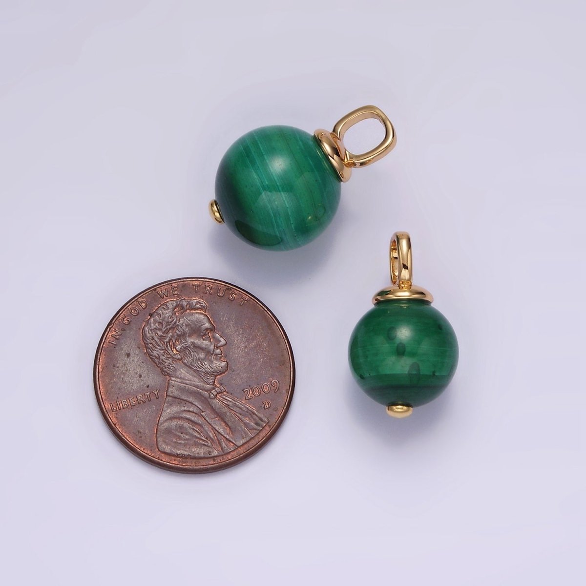 14K Gold Filled 10mm, 12.5mm Malachite Round Sphere Ball Drop Pendant | AG410 AG411 - DLUXCA