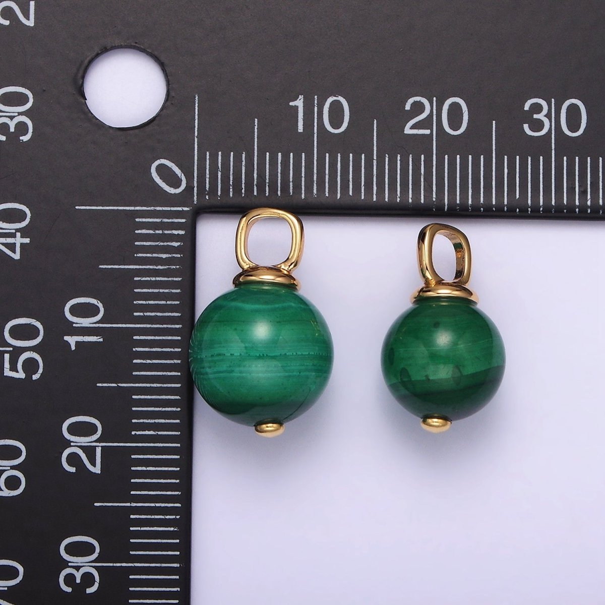14K Gold Filled 10mm, 12.5mm Malachite Round Sphere Ball Drop Pendant | AG410 AG411 - DLUXCA