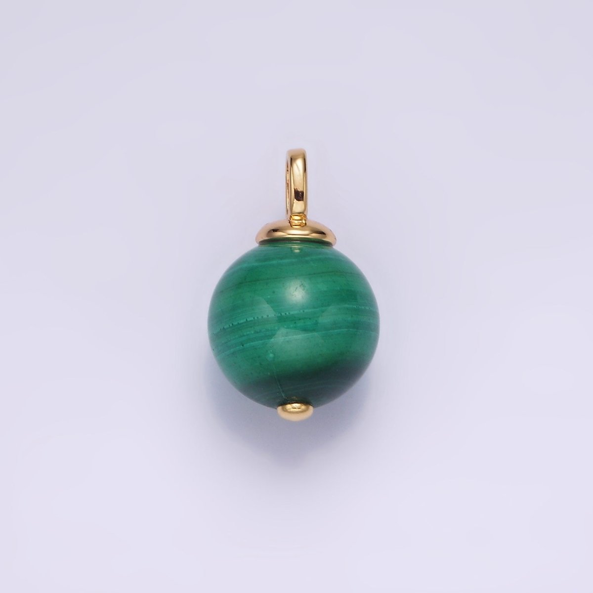 14K Gold Filled 10mm, 12.5mm Malachite Round Sphere Ball Drop Pendant | AG410 AG411 - DLUXCA