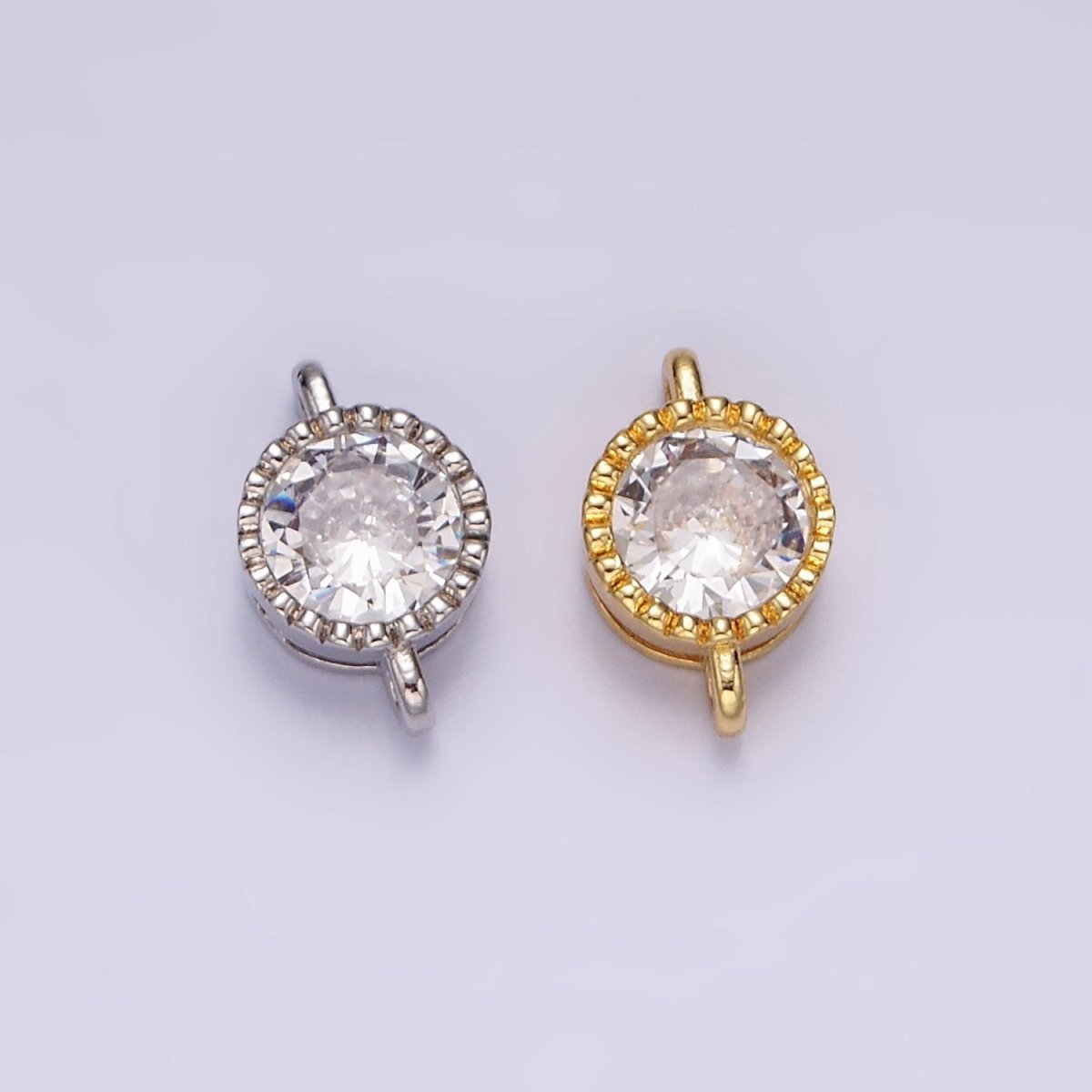 14K Gold Filled 10mm Clear CZ Round Connector in Gold & Silver | G898 G899 - DLUXCA
