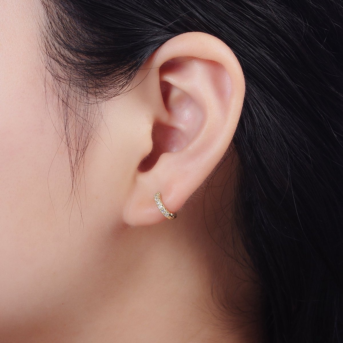 14K Gold Filled 10mm Clear Micro Paved CZ Cartilage Huggie Earrings | AE908 - DLUXCA