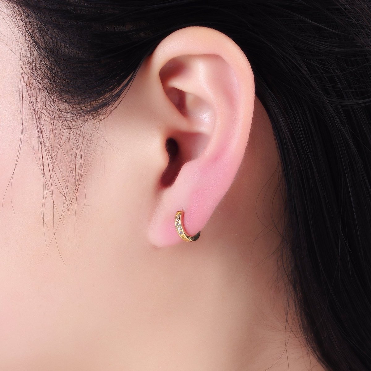 14K Gold Filled 10mm CZ Lined Cartilage Huggie Earrings in Gold & Silver | AB1346 AB1347 - DLUXCA