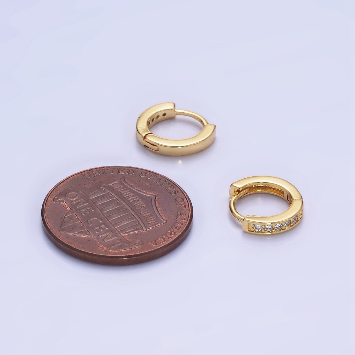 14K Gold Filled 10mm CZ Lined Cartilage Huggie Earrings in Gold & Silver | AB1346 AB1347 - DLUXCA