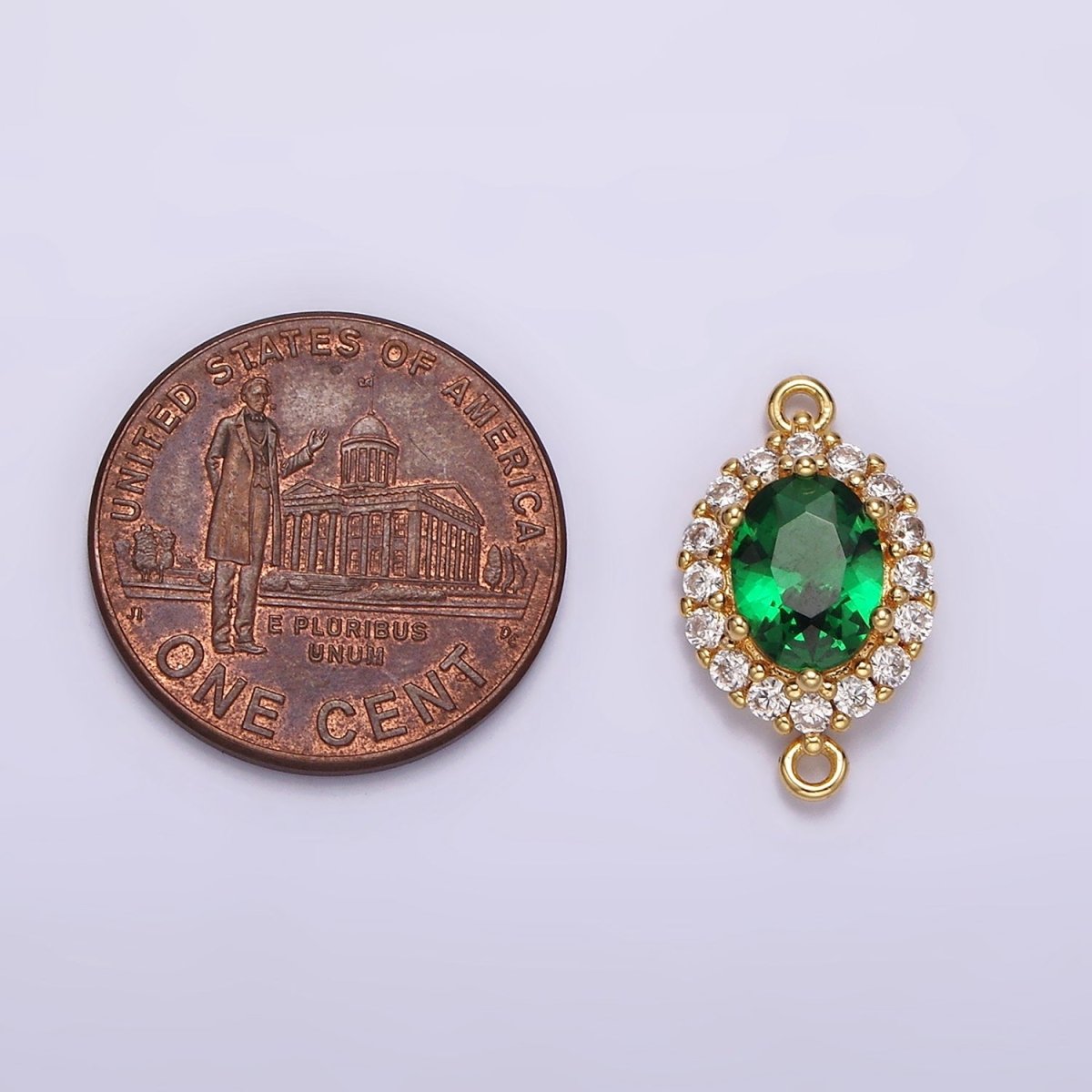 14K Gold Filled 10mm Green CZ Micro Paved Oval Charm Connector | G-820 - DLUXCA