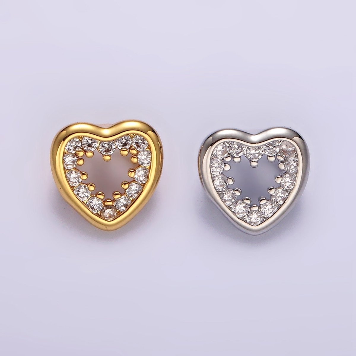 14K Gold Filled 10mm Open Heart Clear CZ Micro Paved Back Loop Pendant in Gold & Silver | I-084 I-085 - DLUXCA