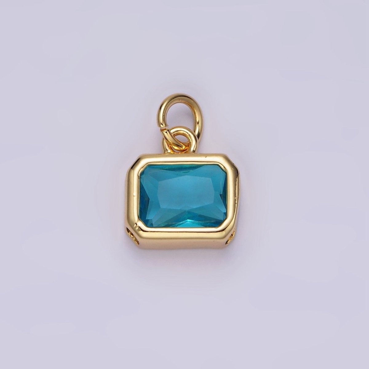 14K Gold Filled 10mm Personalized Birthstone Baguette Cubic Zirconia CZ Bezel Charm in Silver & Gold | N1600 - N1623 - DLUXCA