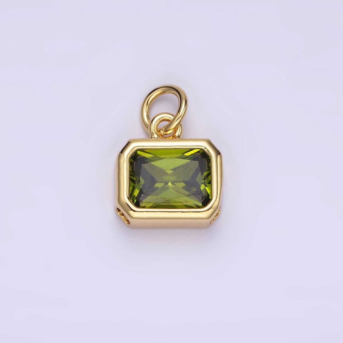 14K Gold Filled 10mm Personalized Birthstone Baguette Cubic Zirconia CZ Bezel Charm in Silver & Gold | N1600 - N1623 - DLUXCA