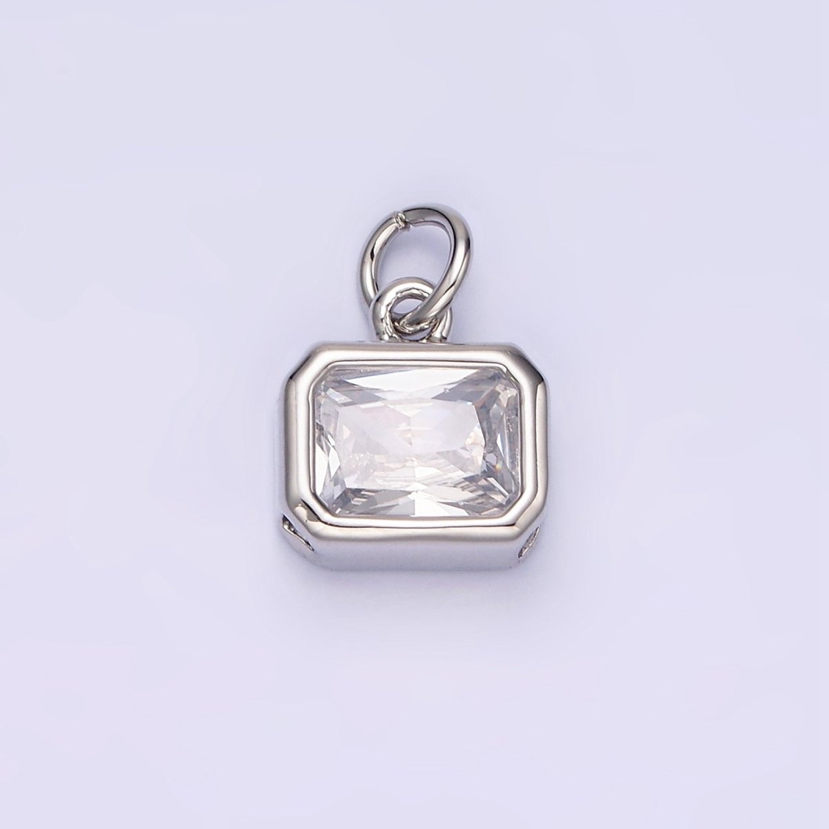 14K Gold Filled 10mm Personalized Birthstone Baguette Cubic Zirconia CZ Bezel Charm in Silver & Gold | N1600 - N1623 - DLUXCA