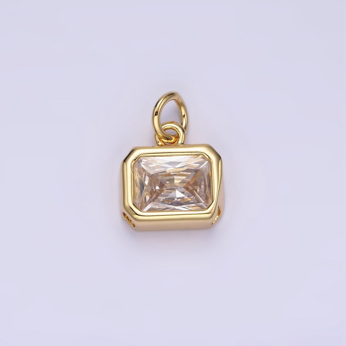 14K Gold Filled 10mm Personalized Birthstone Baguette Cubic Zirconia CZ Bezel Charm in Silver & Gold | N1600 - N1623 - DLUXCA