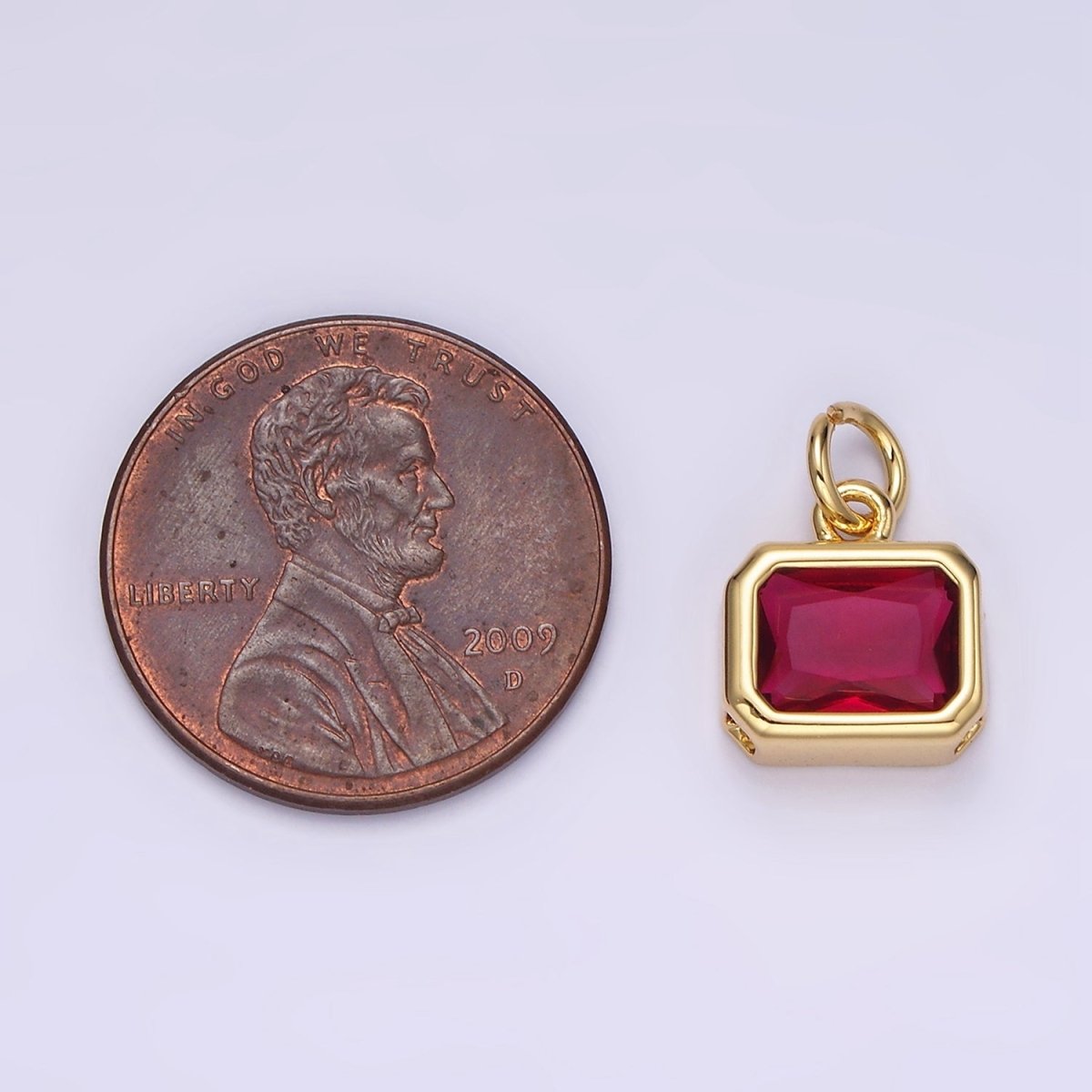 14K Gold Filled 10mm Personalized Birthstone Baguette Cubic Zirconia CZ Bezel Charm in Silver & Gold | N1600 - N1623 - DLUXCA