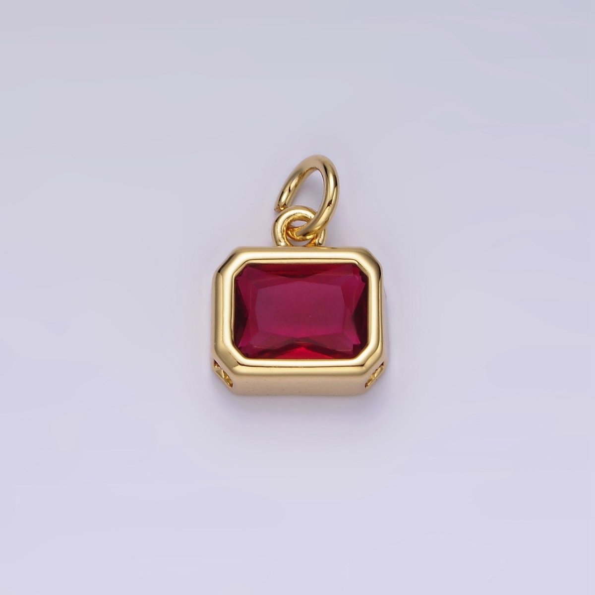 14K Gold Filled 10mm Personalized Birthstone Baguette Cubic Zirconia CZ Bezel Charm in Silver & Gold | N1600 - N1623 - DLUXCA