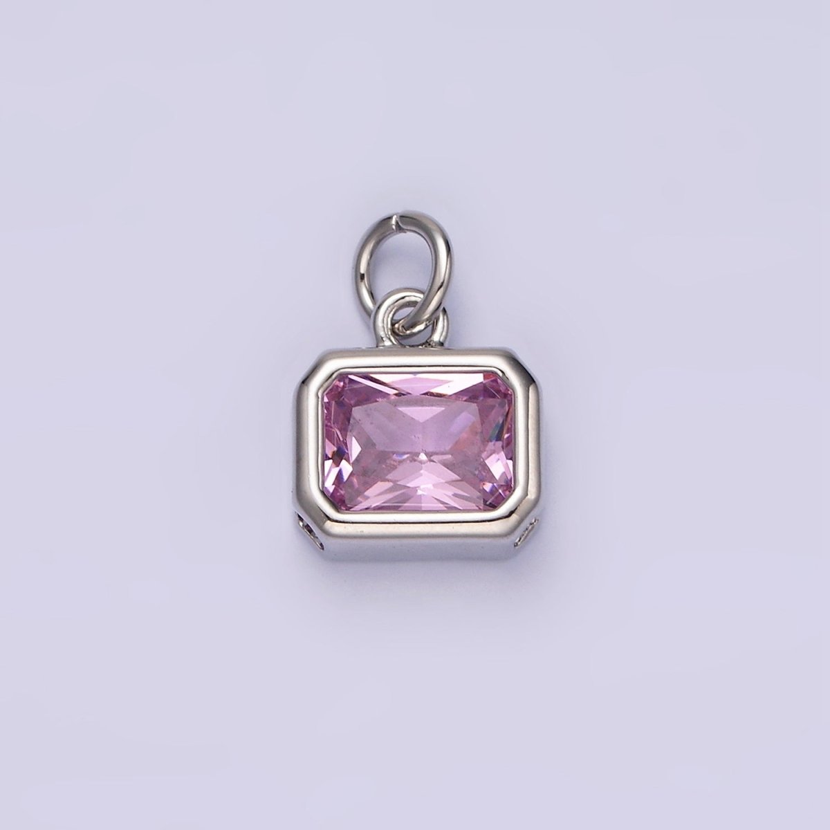 14K Gold Filled 10mm Personalized Birthstone Baguette Cubic Zirconia CZ Bezel Charm in Silver & Gold | N1600 - N1623 - DLUXCA