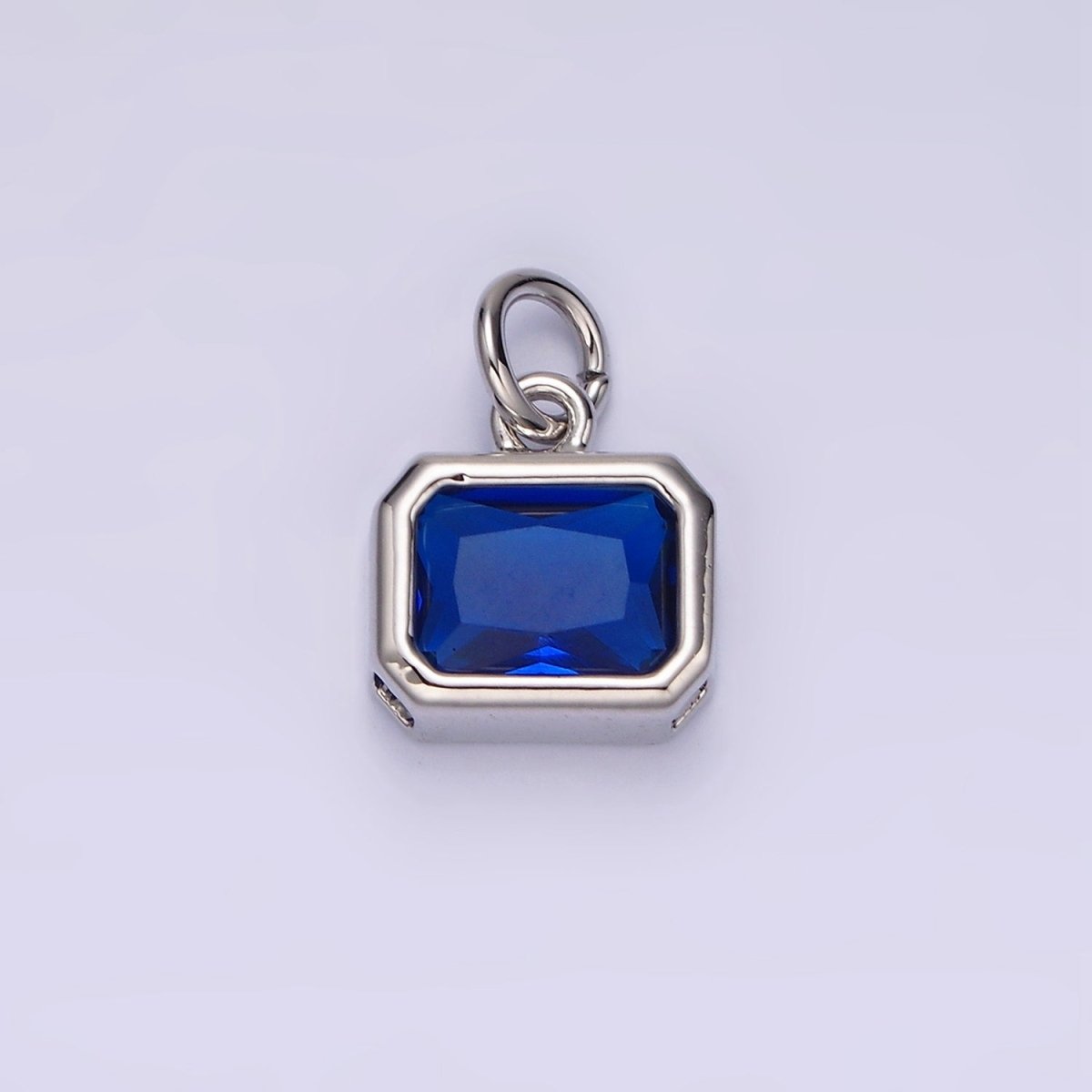 14K Gold Filled 10mm Personalized Birthstone Baguette Cubic Zirconia CZ Bezel Charm in Silver & Gold | N1600 - N1623 - DLUXCA