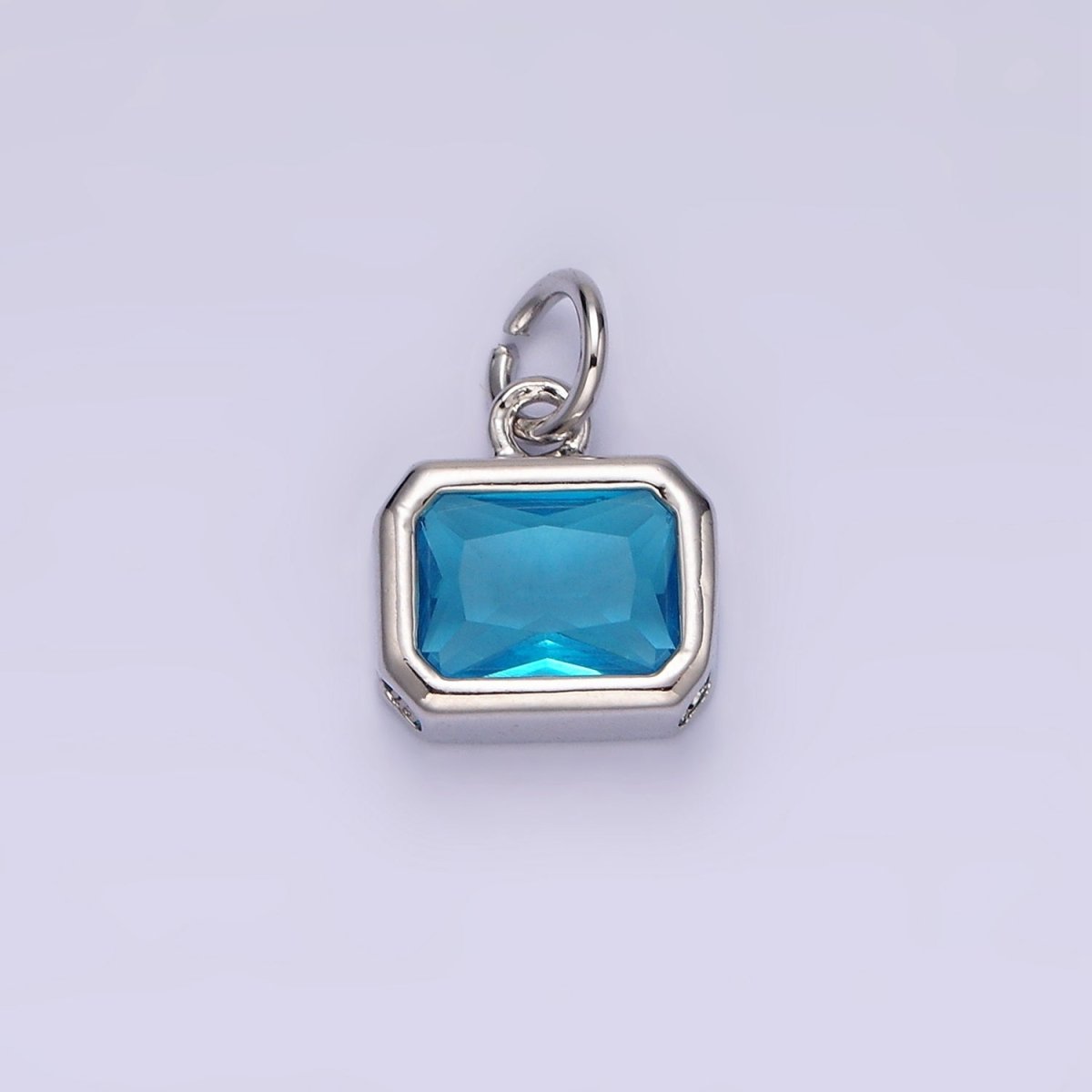 14K Gold Filled 10mm Personalized Birthstone Baguette Cubic Zirconia CZ Bezel Charm in Silver & Gold | N1600 - N1623 - DLUXCA