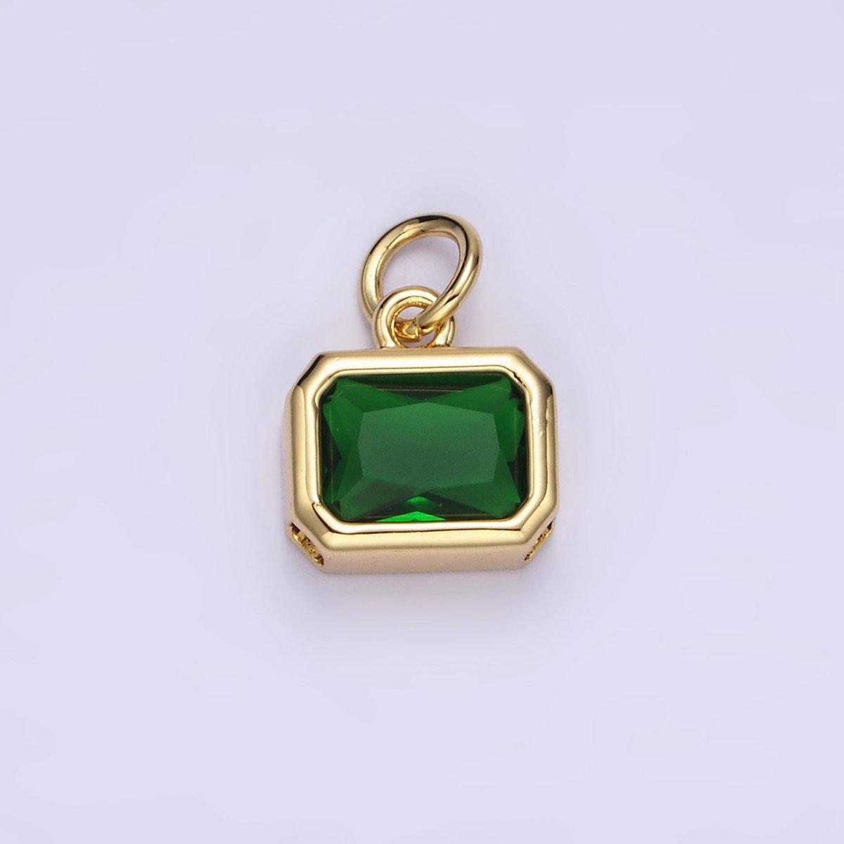 14K Gold Filled 10mm Personalized Birthstone Baguette Cubic Zirconia CZ Bezel Charm in Silver & Gold | N1600 - N1623 - DLUXCA