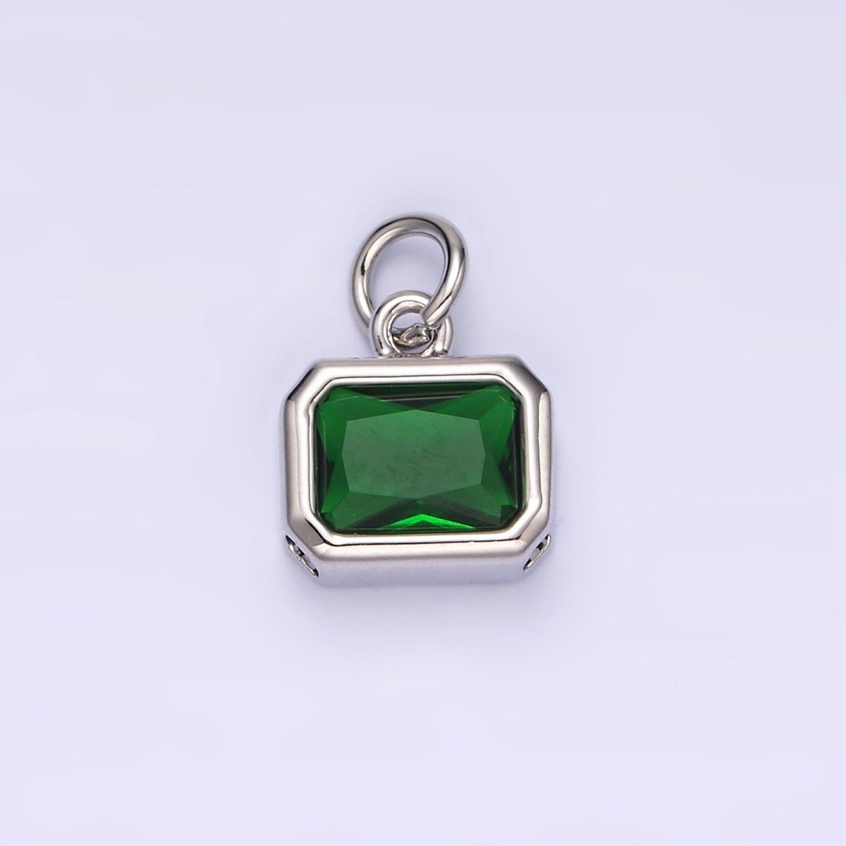 14K Gold Filled 10mm Personalized Birthstone Baguette Cubic Zirconia CZ Bezel Charm in Silver & Gold | N1600 - N1623 - DLUXCA