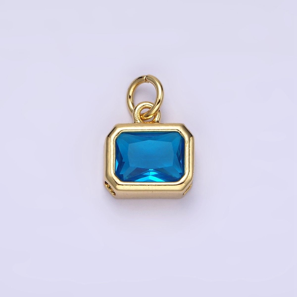 14K Gold Filled 10mm Personalized Birthstone Baguette Cubic Zirconia CZ Bezel Charm in Silver & Gold | N1600 - N1623 - DLUXCA